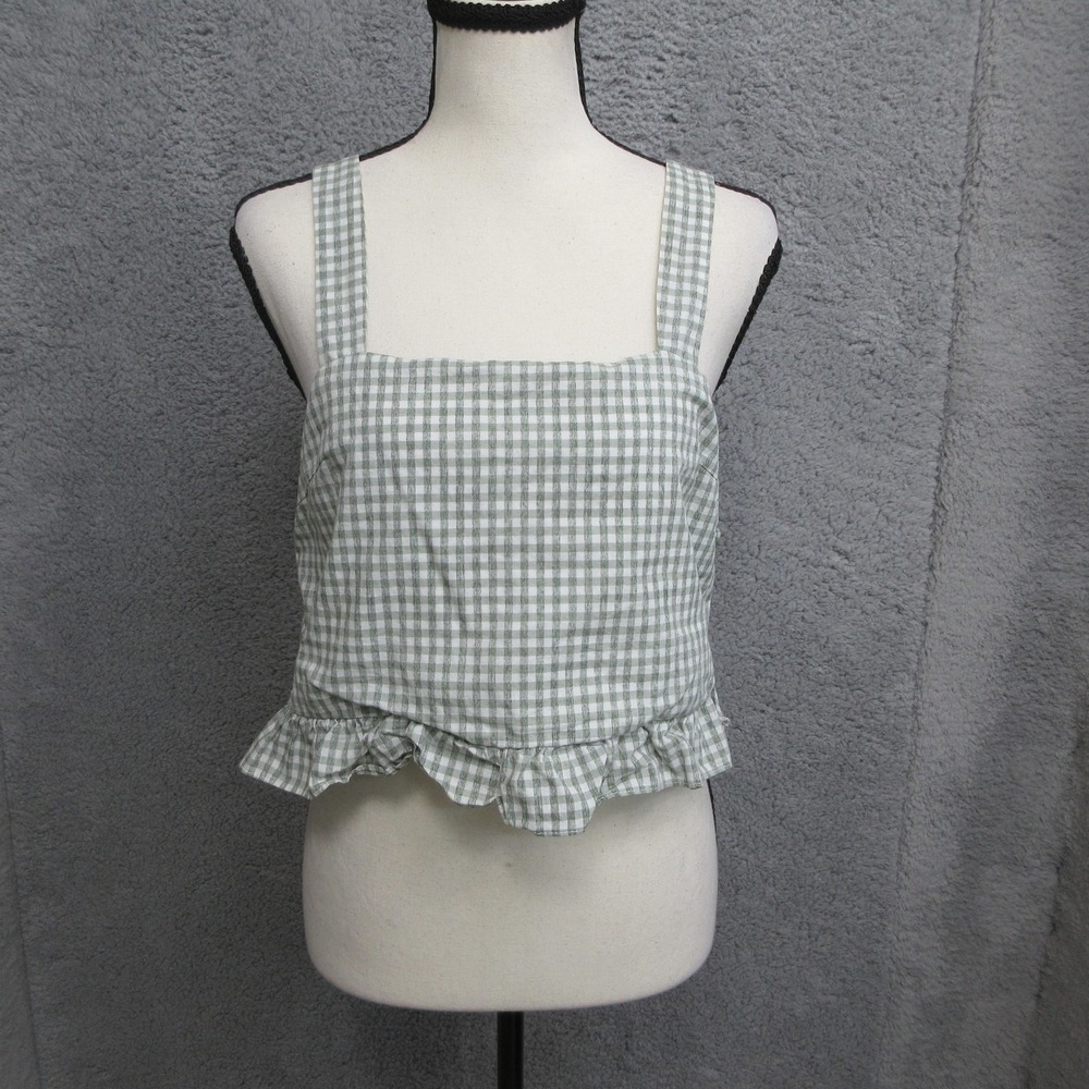 Honey Belle Gingham Check Cropped Tank Top Women S Green Ruffle Hem Cottagecore